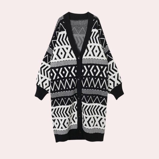 Geometrisk longline cardigan med knapper foran