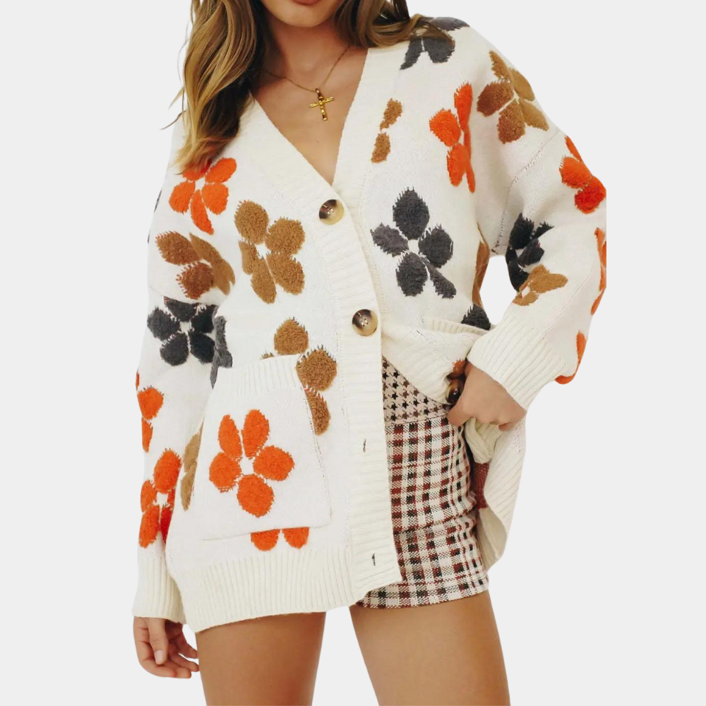 Sød blomsterstrikket sweater