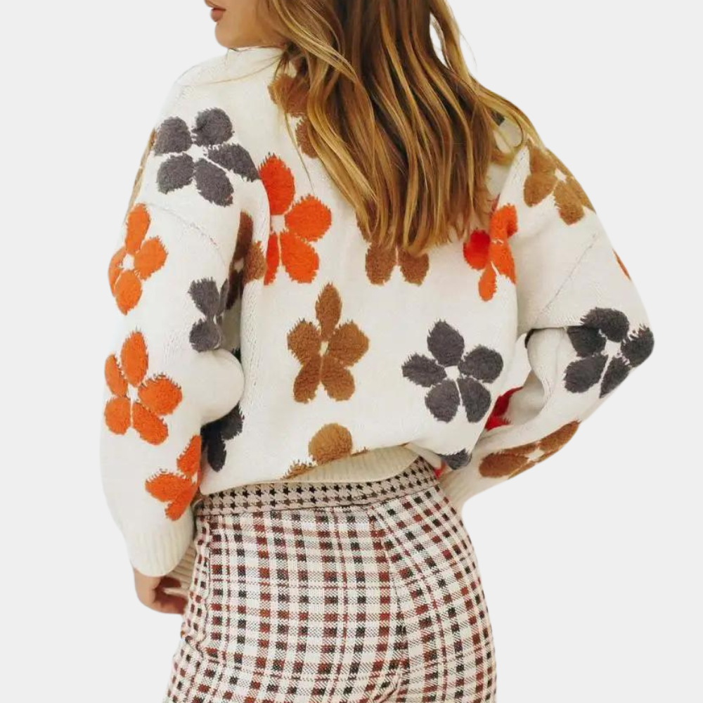 Sød blomsterstrikket sweater