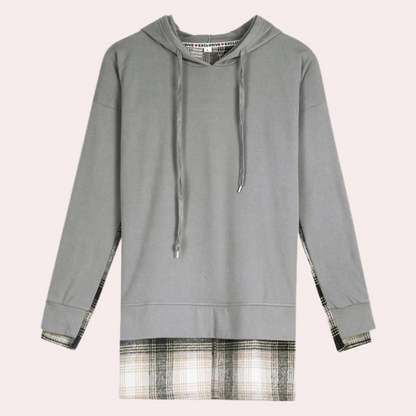 Elegant langærmet sweater i patchwork-design