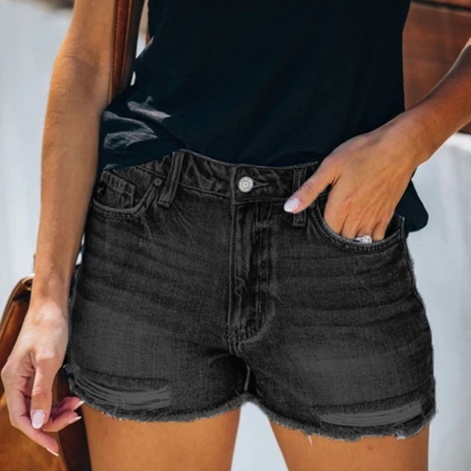 Denimshorts til kvinder med frynser og revner Style