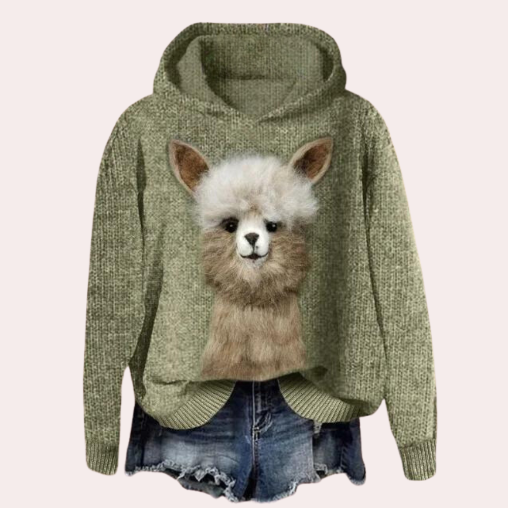 Stilfuld dametrøje med poppet dyreprint