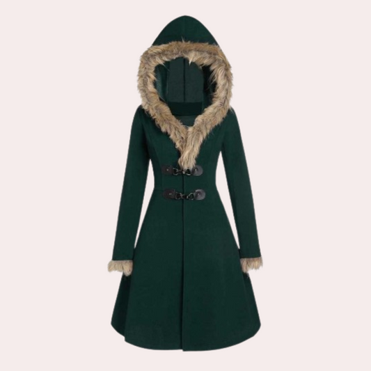 Jakke med pelskrave og smal talje