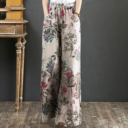 Brede bukser til kvinder med blomsterprint