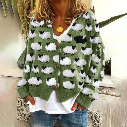 V-hals-sweater med dyredesign
