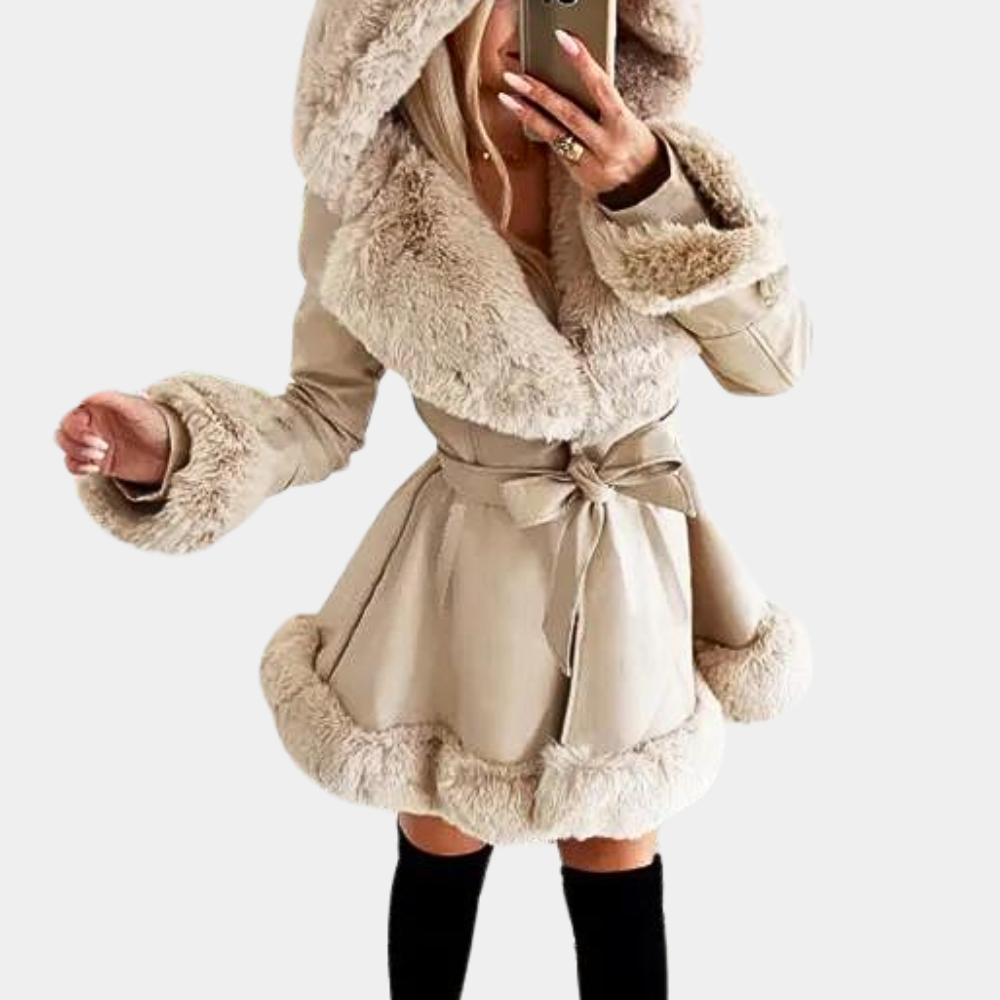 Varm lang jakke med snøre i taljen