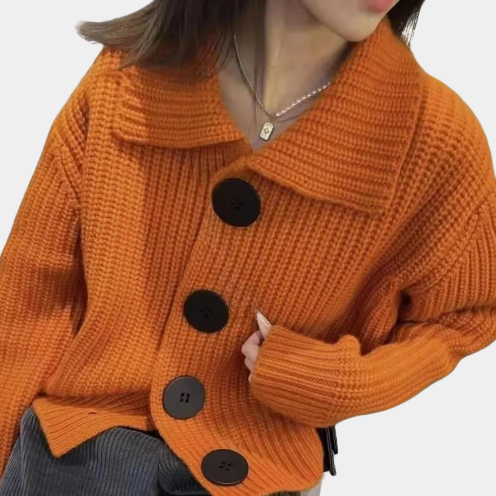 Orange sweater-top med store knapper