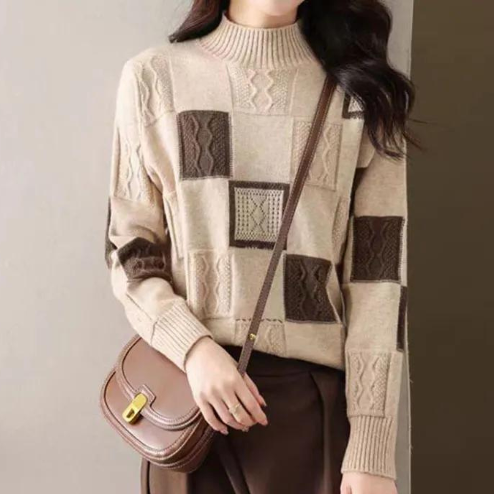 Strikket sweater med kassemønster