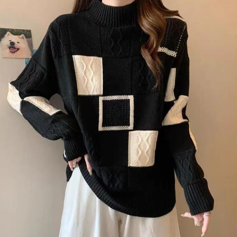 Strikket sweater med kassemønster