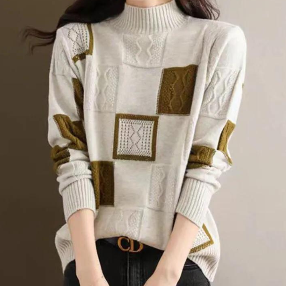 Strikket sweater med kassemønster