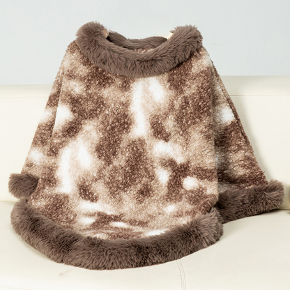 Strikket kappe med uldkrave og leopardprint