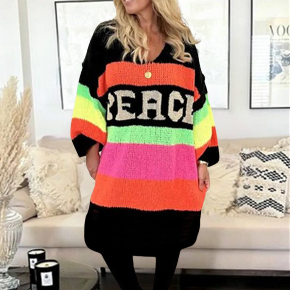 Farverig stribet sweater til kvinder