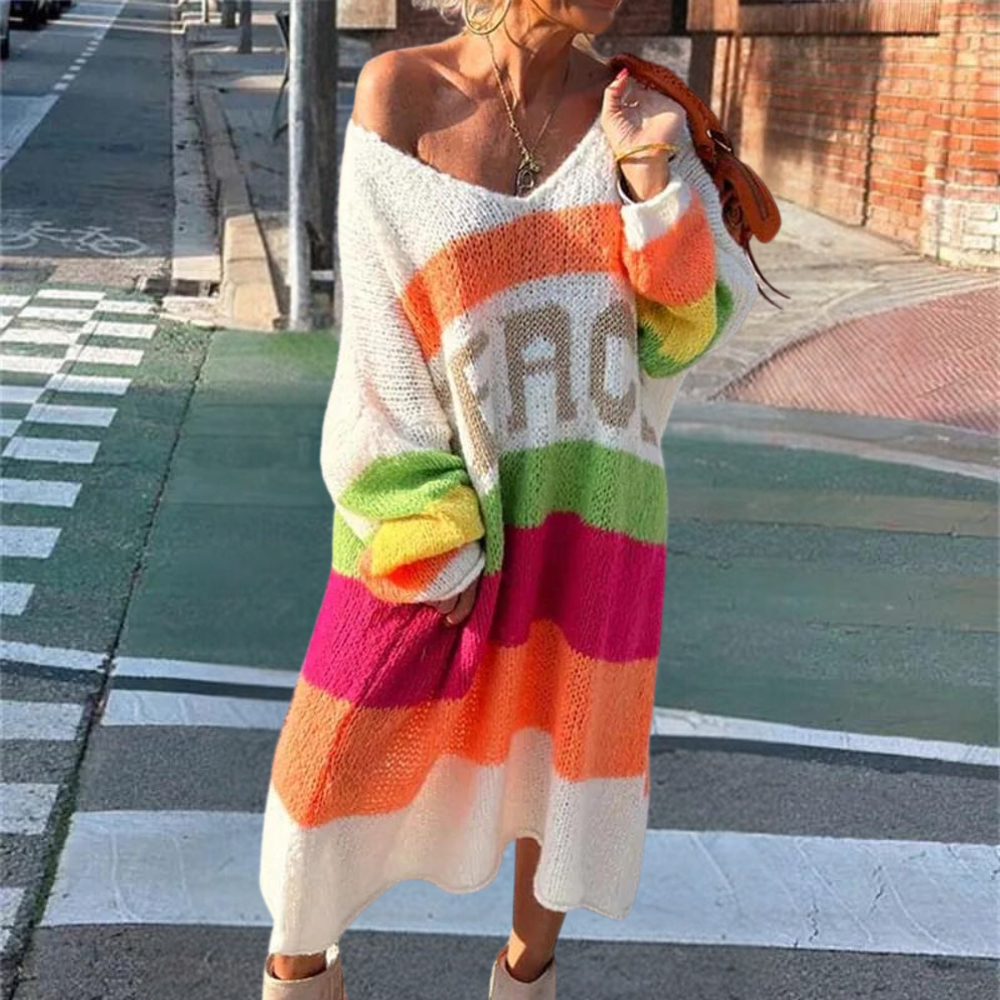 Farverig stribet sweater til kvinder