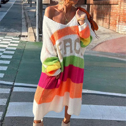 Farverig stribet sweater til kvinder