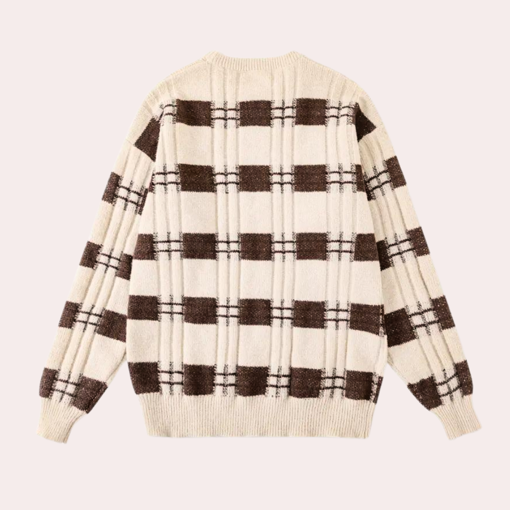 Strikket sweater med firkantet mønster