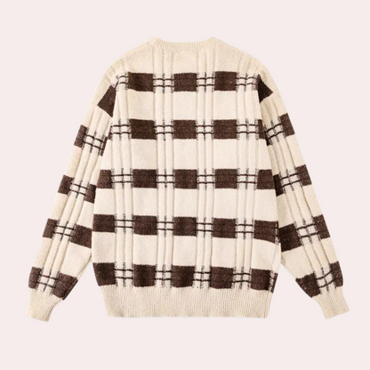 Strikket sweater med firkantet mønster