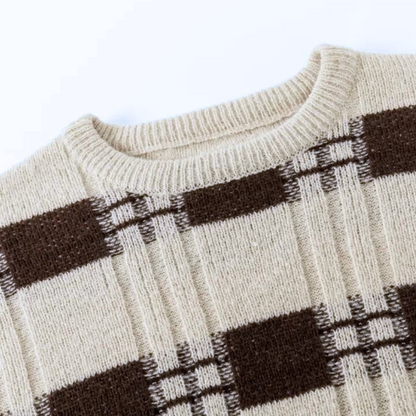 Strikket sweater med firkantet mønster