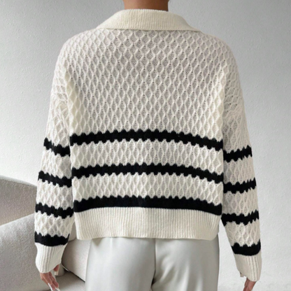 Trendy stribet sweater med dråbeformede skuldre til kvinder