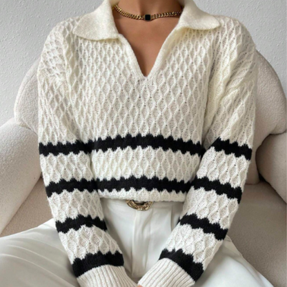 Trendy stribet sweater med dråbeformede skuldre til kvinder