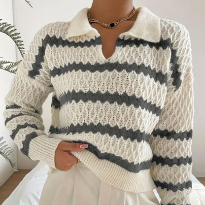 Trendy stribet sweater med dråbeformede skuldre til kvinder