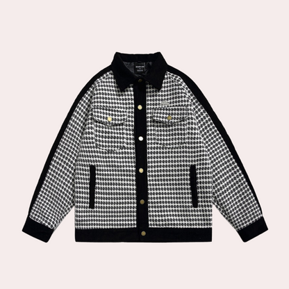 Sort og hvid langærmet polo