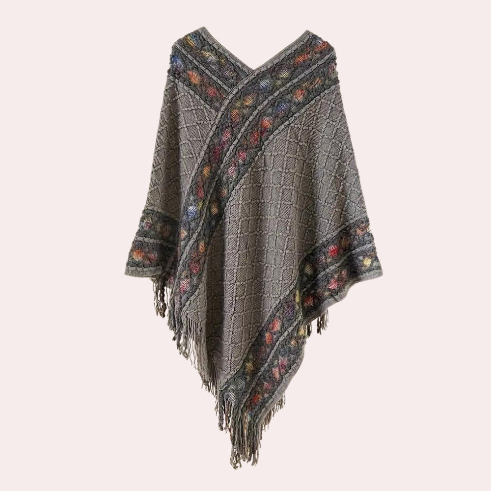 Boho-poncho til kvinder med trendy V-udskæring