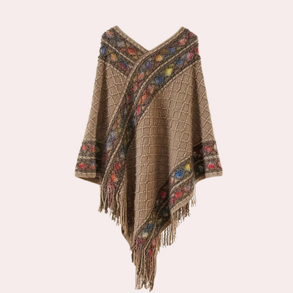 Boho-poncho til kvinder med trendy V-udskæring