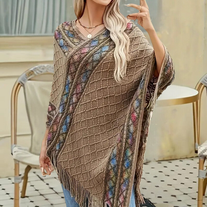 Boho-poncho til kvinder med trendy V-udskæring
