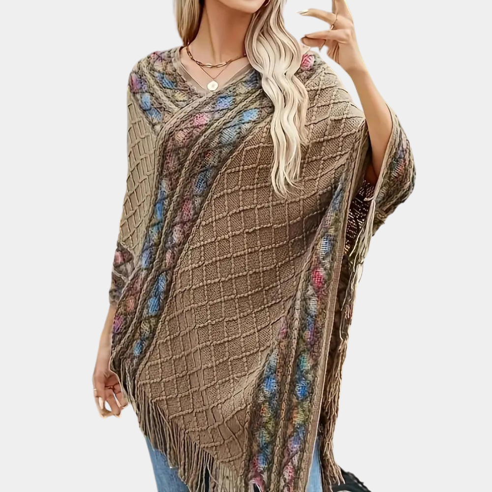 Boho-poncho til kvinder med trendy V-udskæring