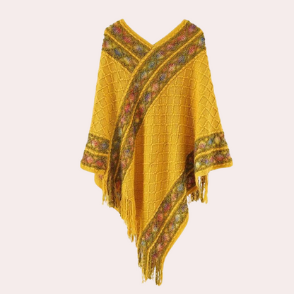Boho-poncho til kvinder med trendy V-udskæring