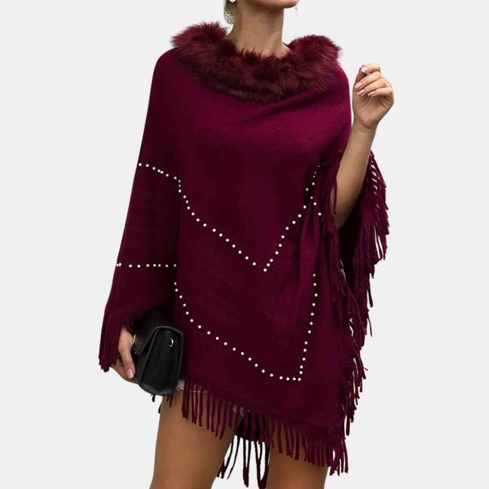 Vinterstrikket poncho med kvaster