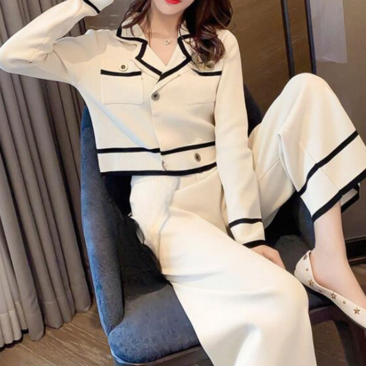 Varmt strikket 2-delt sæt til kvinder