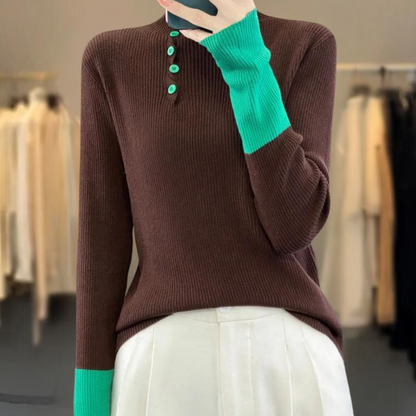Color Block-sweater med knapper på siden