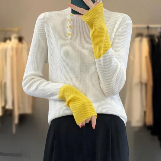 Color Block-sweater med knapper på siden