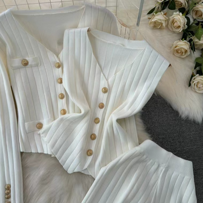 Moderigtigt 3-delt striksæt til kvinder