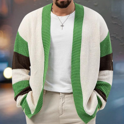 Stilfuld strikket cardigan til mænd med farveblokke