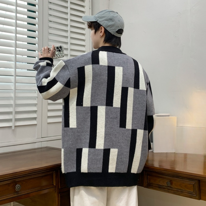 Herresweater med moderigtigt farveblokdesign