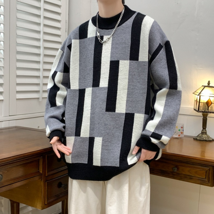 Herresweater med moderigtigt farveblokdesign