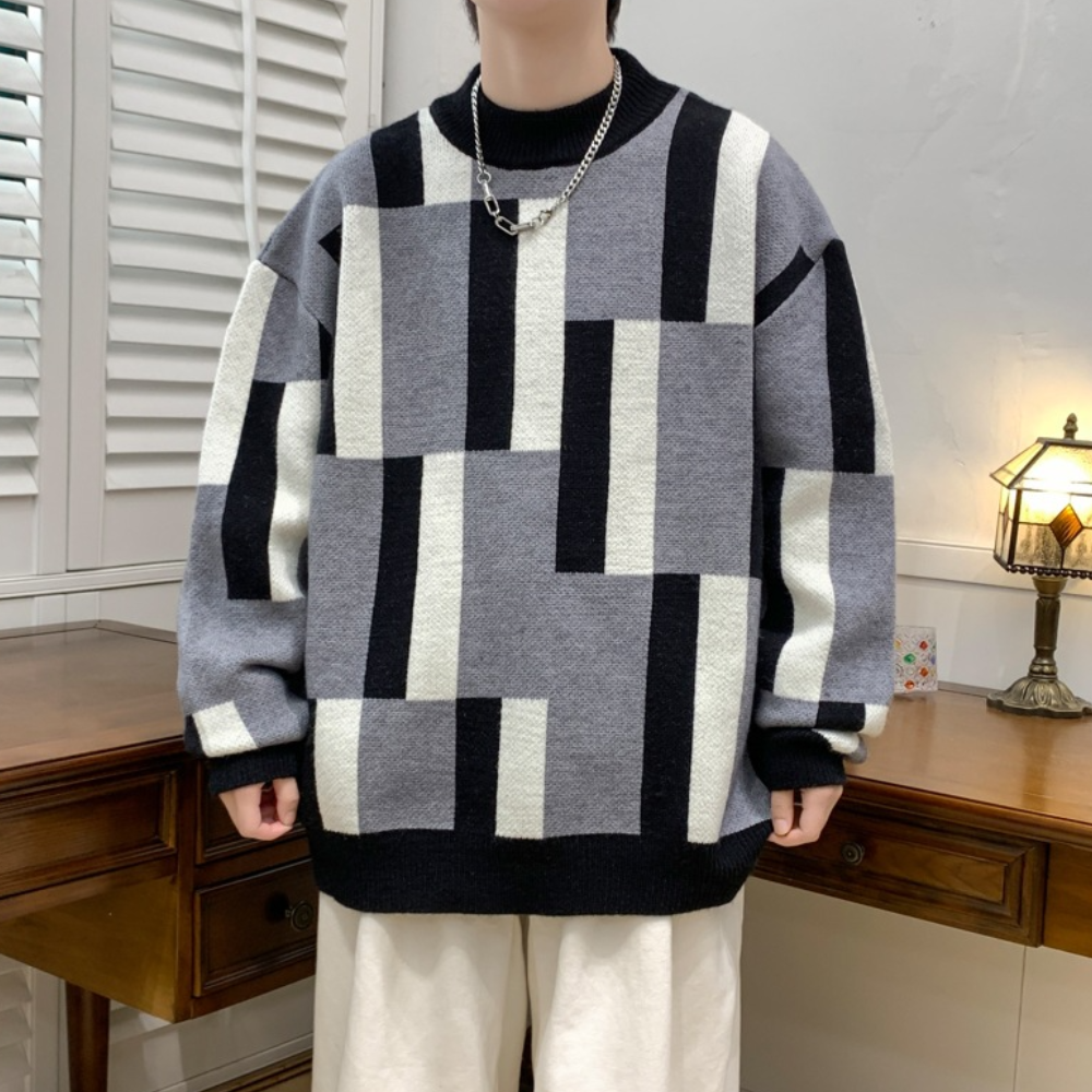 Herresweater med moderigtigt farveblokdesign