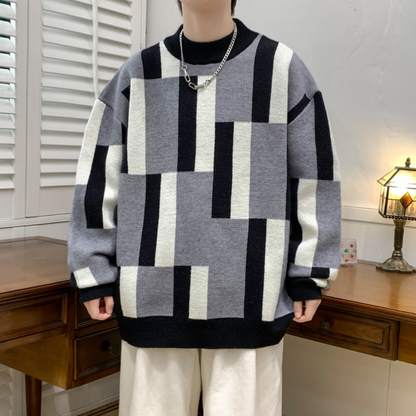 Herresweater med moderigtigt farveblokdesign