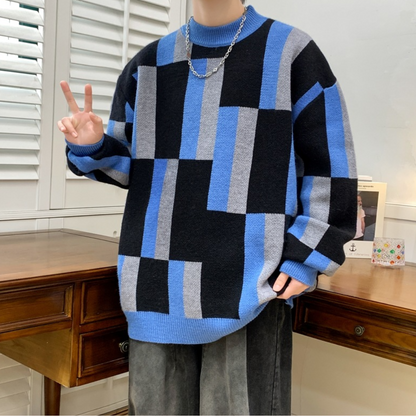 Herresweater med moderigtigt farveblokdesign