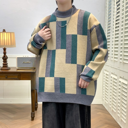 Herresweater med moderigtigt farveblokdesign