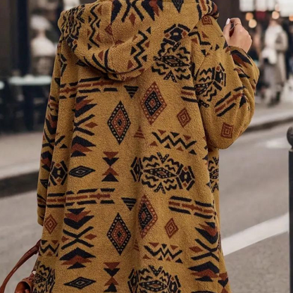 Camel fleecejakke med tribalprint