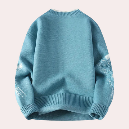 Afslappet slidt strikket sweater til mænd