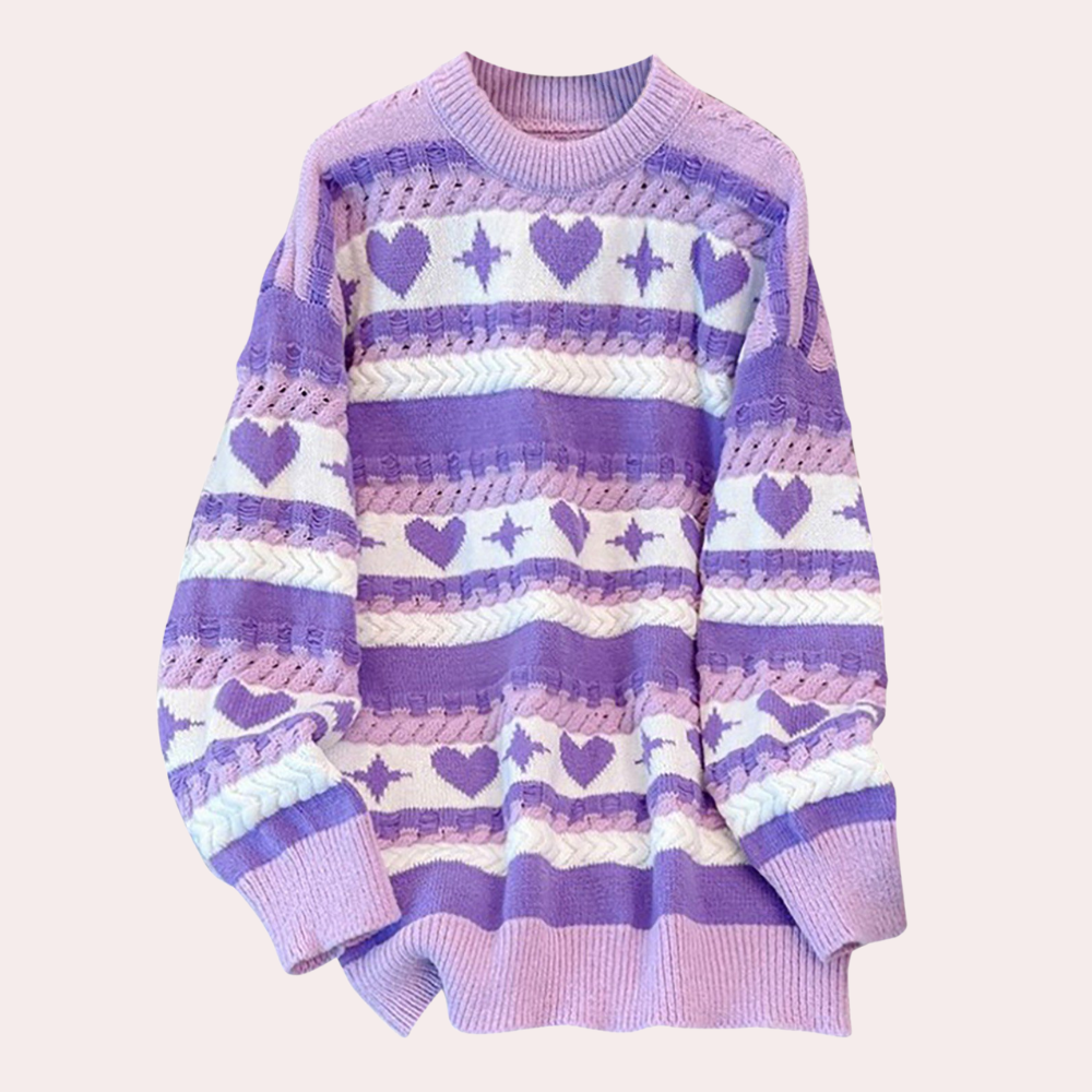 Sweater med lilla hjerter