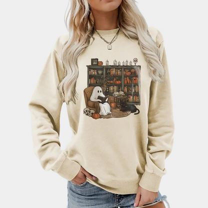 Sweater med print fra spøgelsesbiblioteket