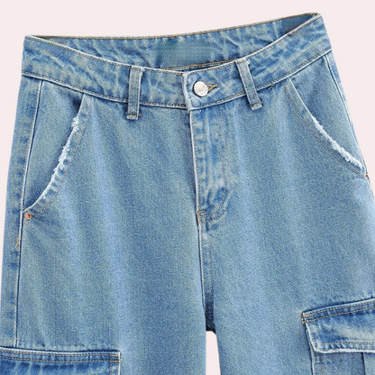 Afslappede denim-cargo-bukser til kvinder