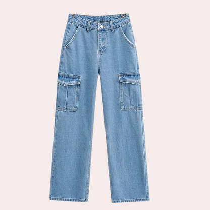 Afslappede denim-cargo-bukser til kvinder