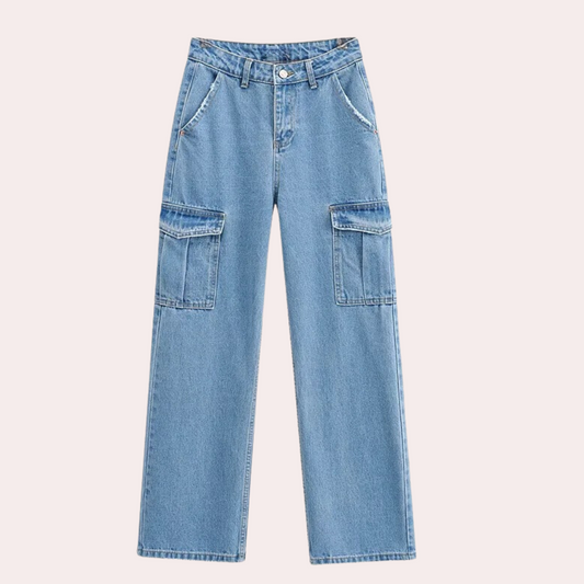 Afslappede denim-cargo-bukser til kvinder