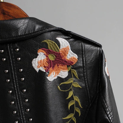 Læderjakke med blomster i punk-stil til kvinder